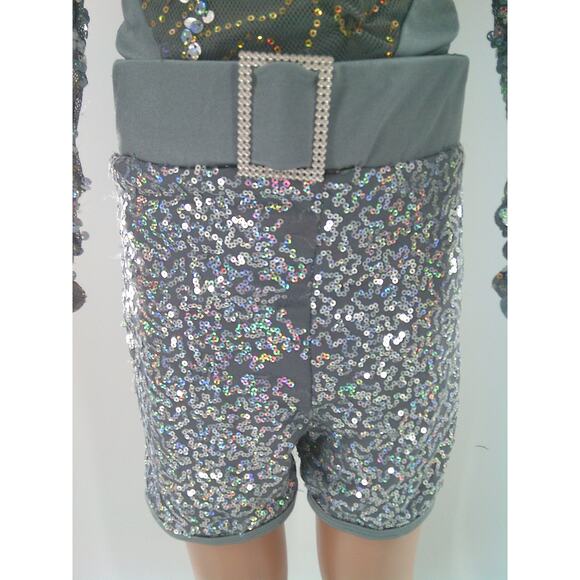 Dance Costume Revolution RC22843 Medium Child Silver Jazz Acro Sequins - Picture 7 of 11